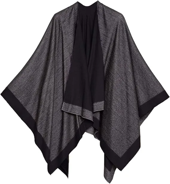 Gray-Brown Luxurious Knit Sweater Poncho Cardigan