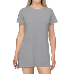 Gray T-Shirt Dress, Solid Color Best Oversized Crewneck Long Tee Shirt Dress For Women - Made in USA