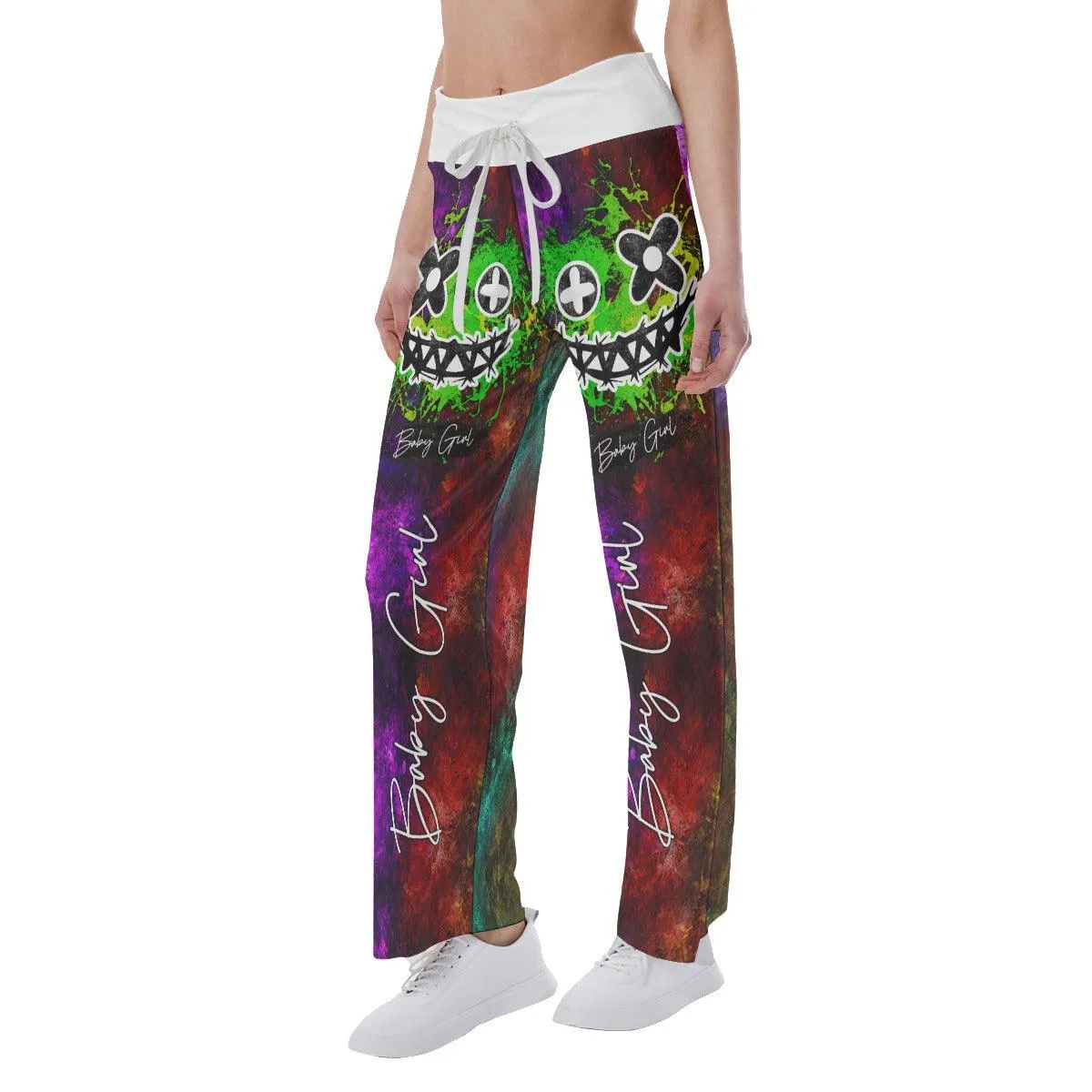 Green Purple Horror Little Smile High-waisted Wide Leg Pants