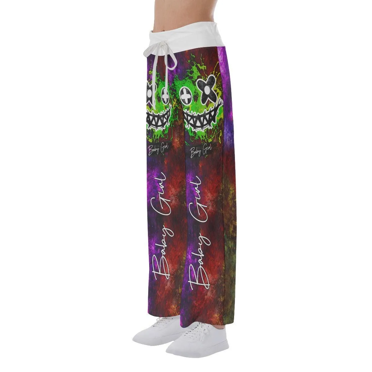 Green Purple Horror Little Smile High-waisted Wide Leg Pants