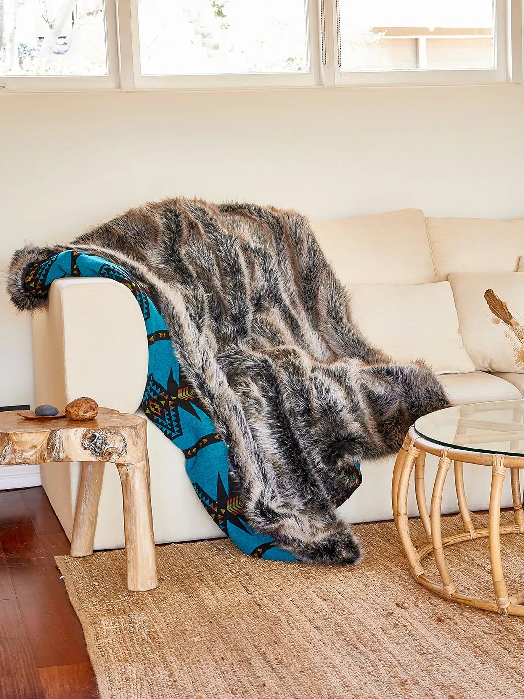 Grey Wolf Faux Fur Throw