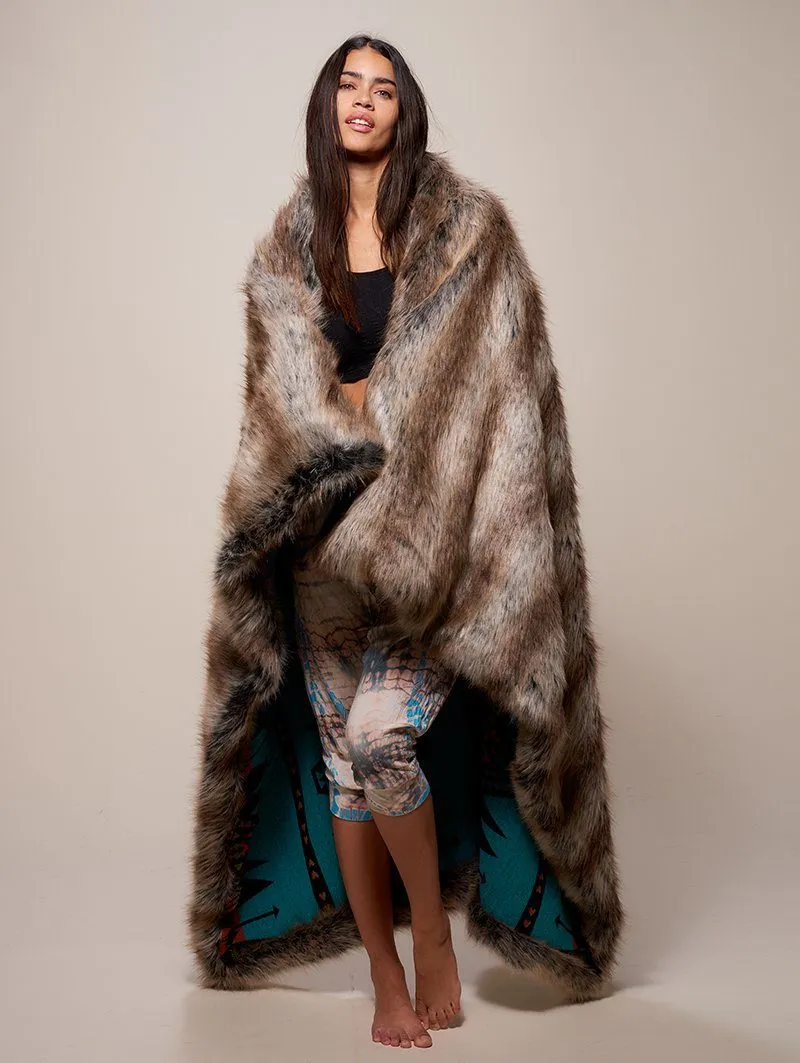 Grey Wolf Faux Fur Throw