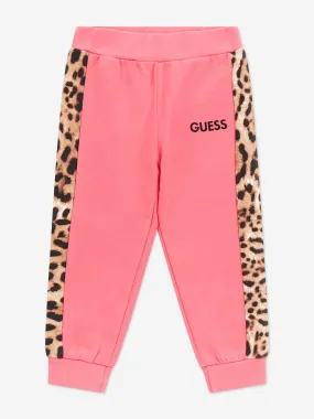 Guess Girls Leopard Trim Joggers in Pink