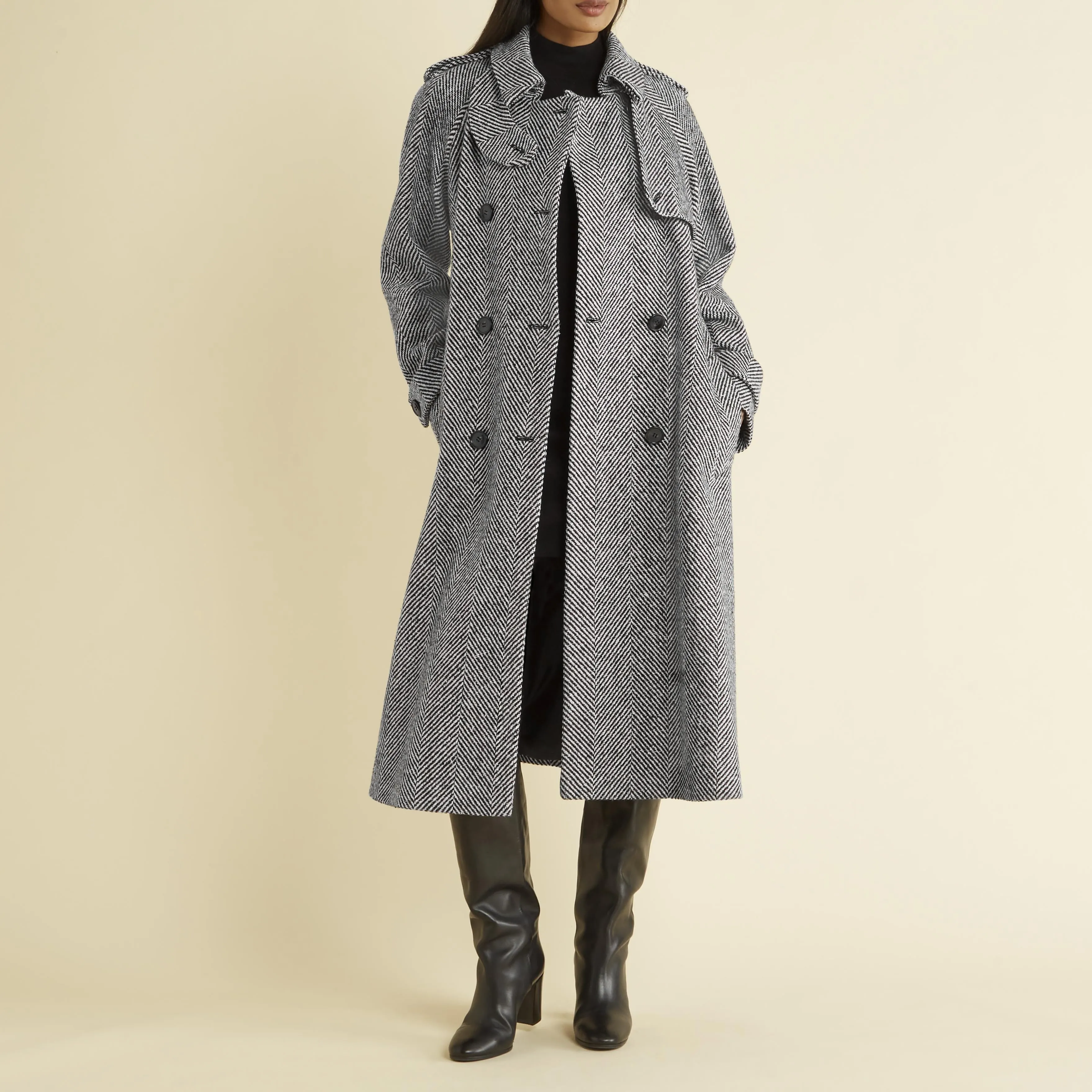 Herringbone Double Breasted Trench Coat