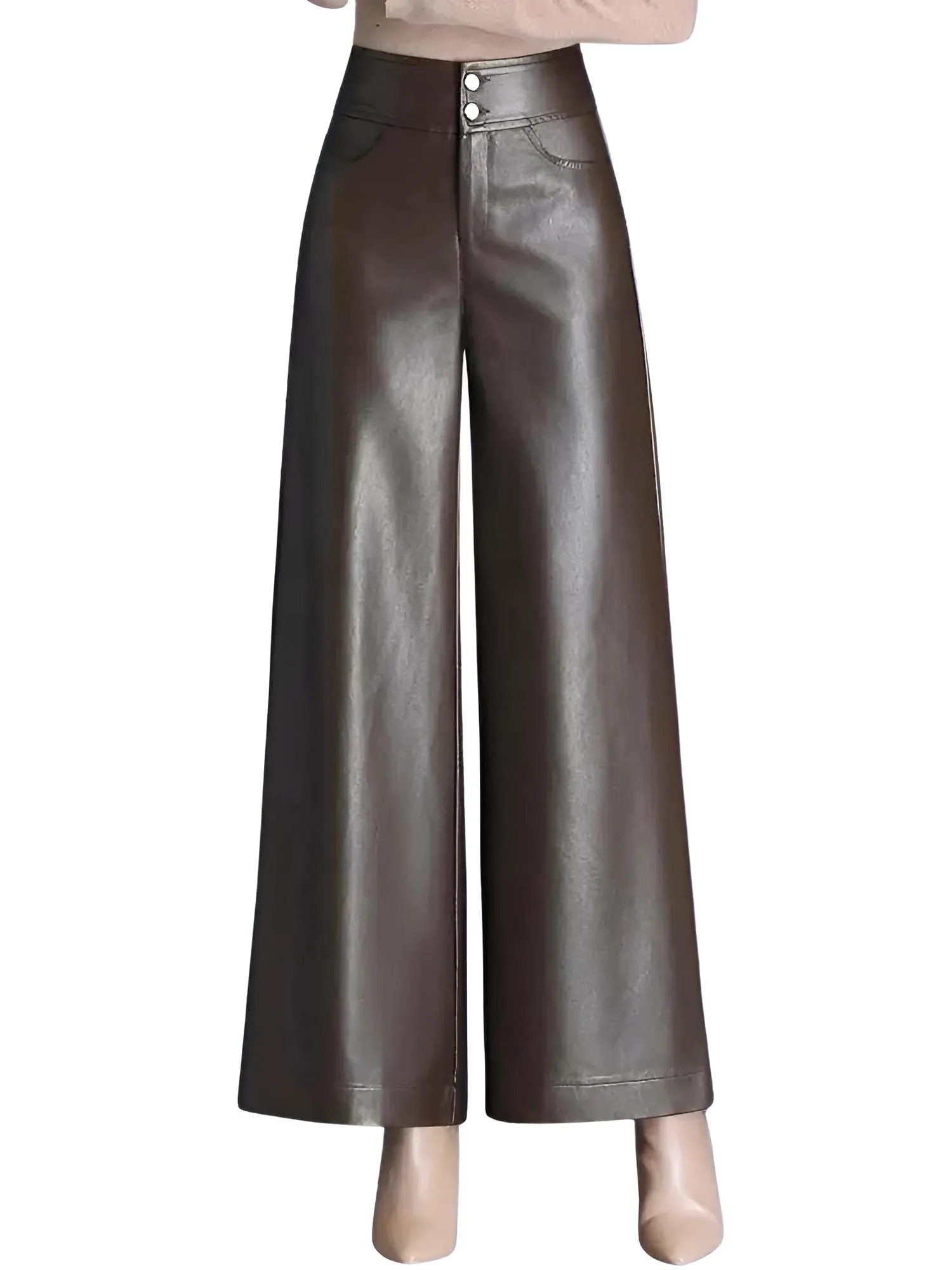 High Quality Faux Leather Women's Wide Leg Leather Pants Fashion Long Leather Pants Elegant Leather Trousers