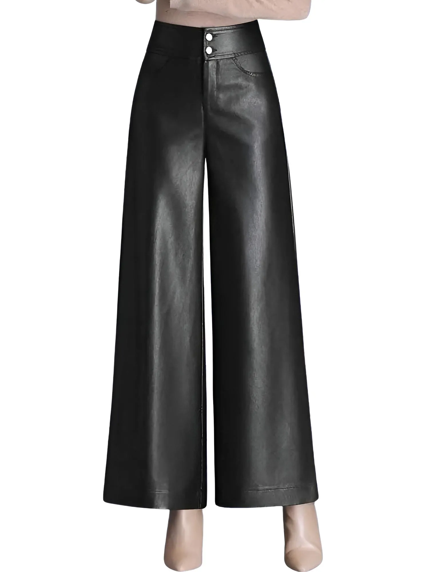 High Quality Faux Leather Women's Wide Leg Leather Pants Fashion Long Leather Pants Elegant Leather Trousers