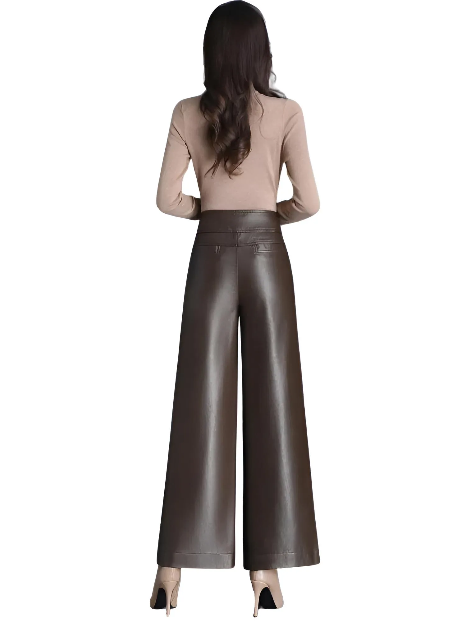 High Quality Faux Leather Women's Wide Leg Leather Pants Fashion Long Leather Pants Elegant Leather Trousers