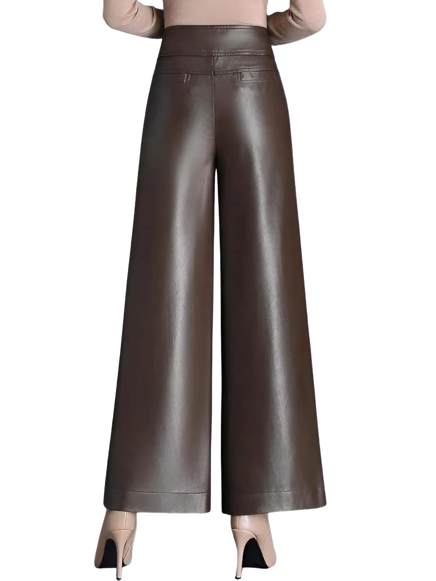 High Quality Faux Leather Women's Wide Leg Leather Pants Fashion Long Leather Pants Elegant Leather Trousers