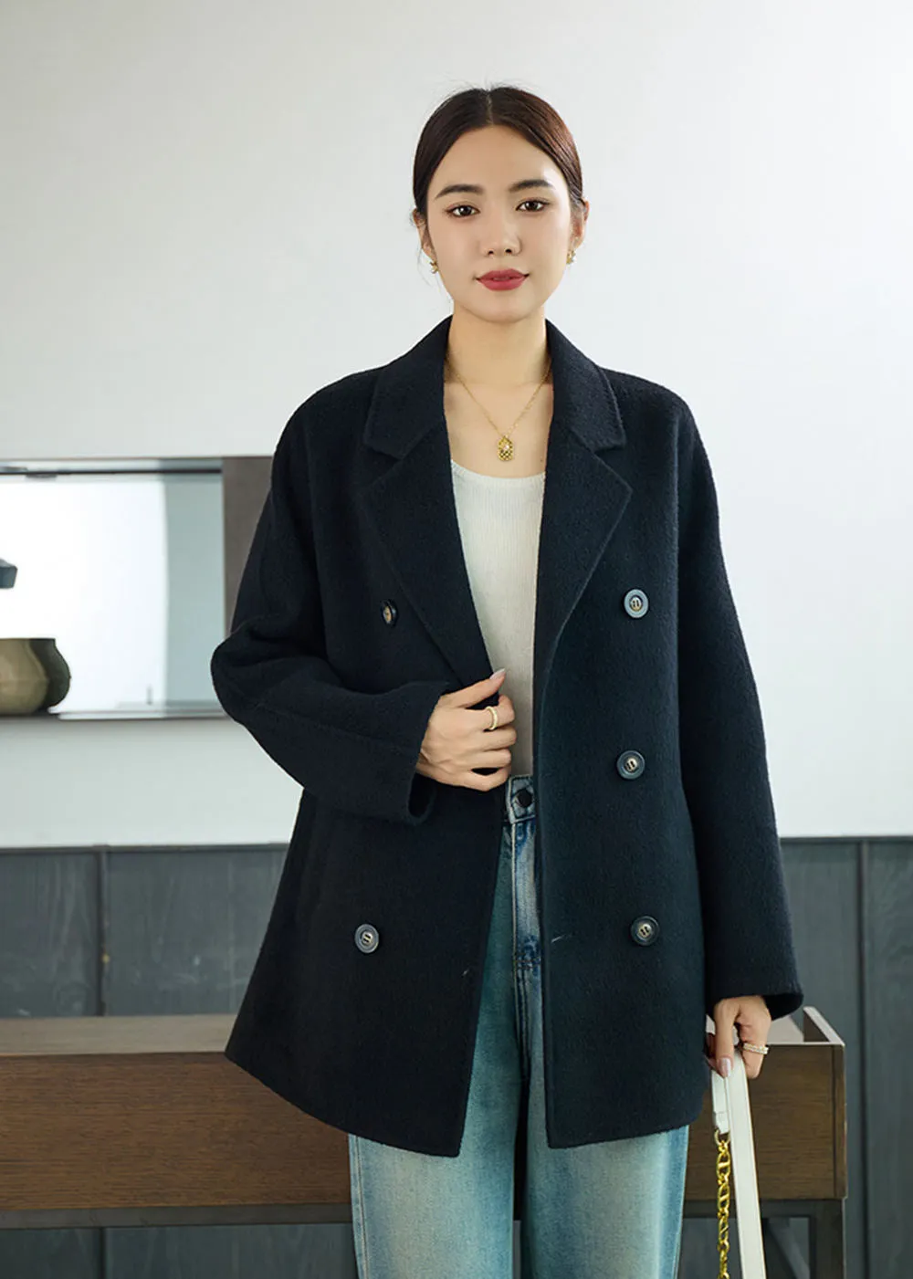 Holly Front Button Double Face Wool Blazer