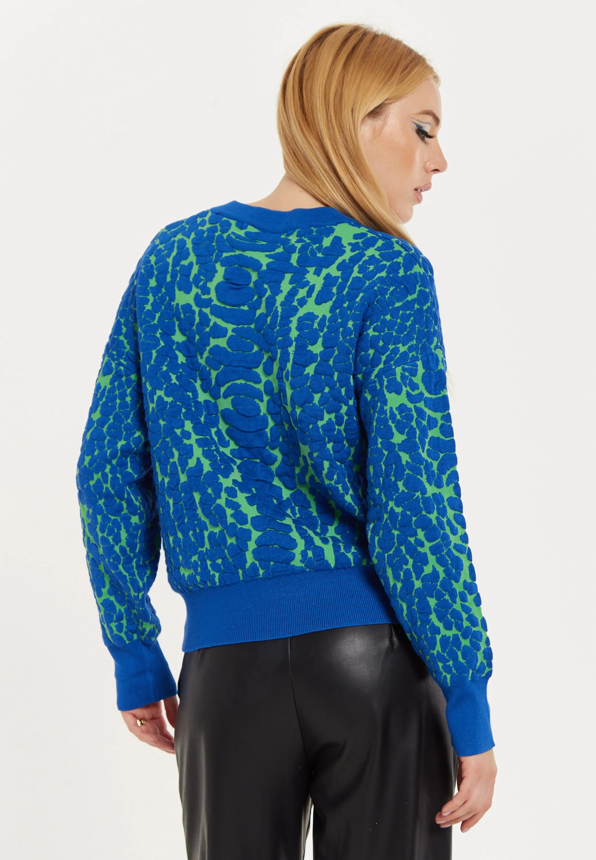 House of Holland Jacquard Duo Jumper in Blue & Green