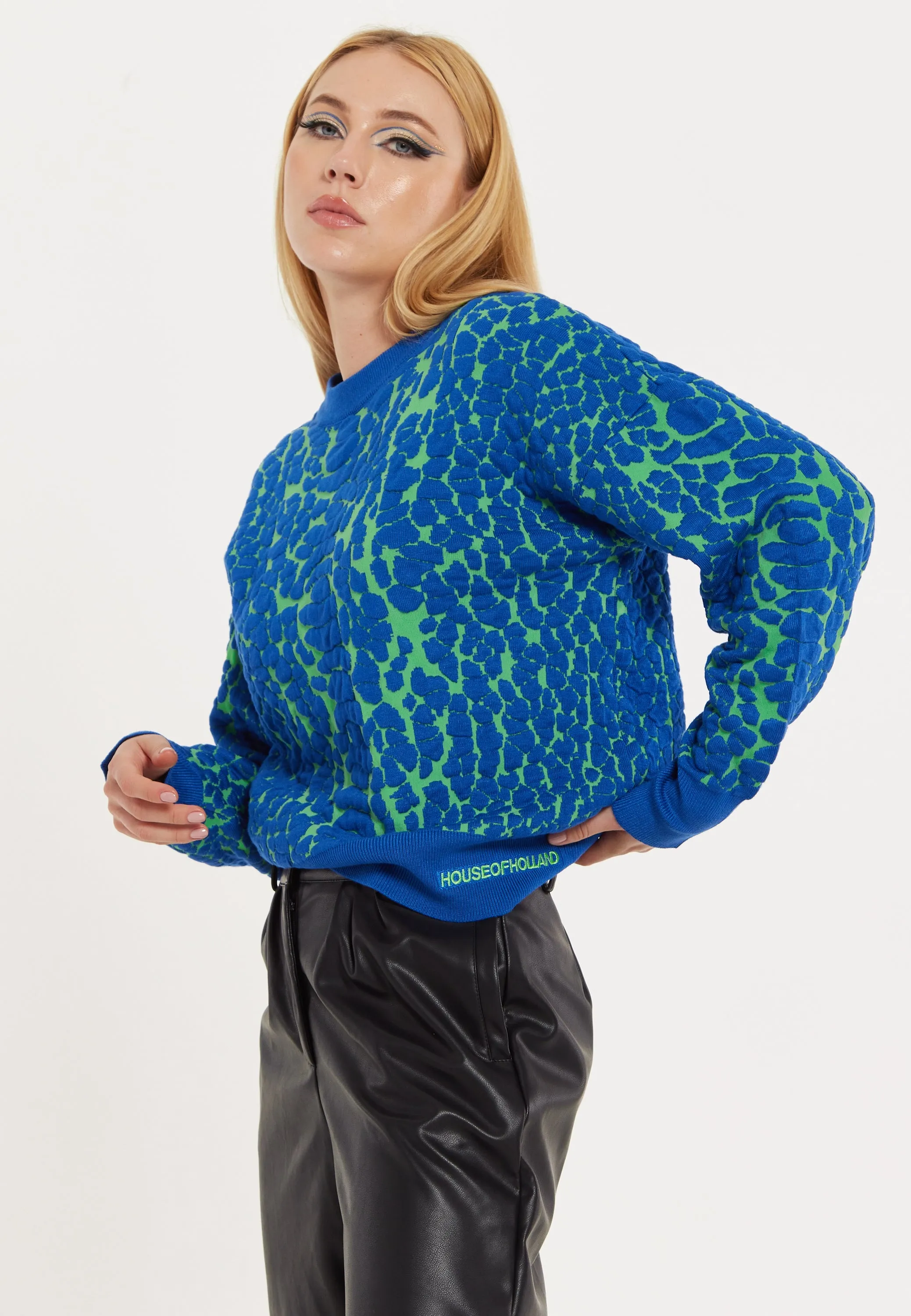 House of Holland Jacquard Duo Jumper in Blue & Green