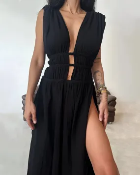 IvyShape Maxi Dress - Sleeveless, Plunging Neckline, High-Slit Evening Wear