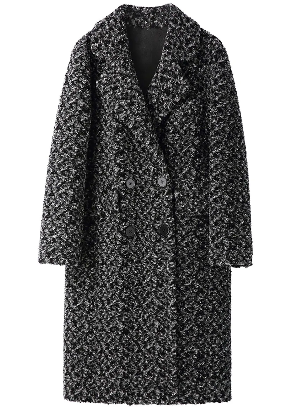 Jacquard Double Breasted Wool Fleece Long Coat