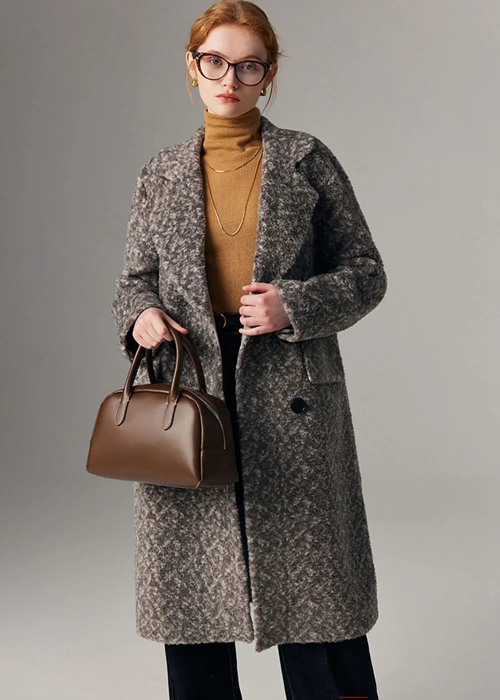 Jacquard Double Breasted Wool Fleece Long Coat