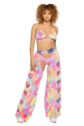 JR147 - Faux Fur Rainbow Heart Chaps