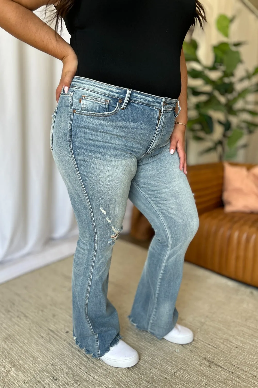 Judy Blue Medium Rise Tummy Control Destroy Flare Jeans