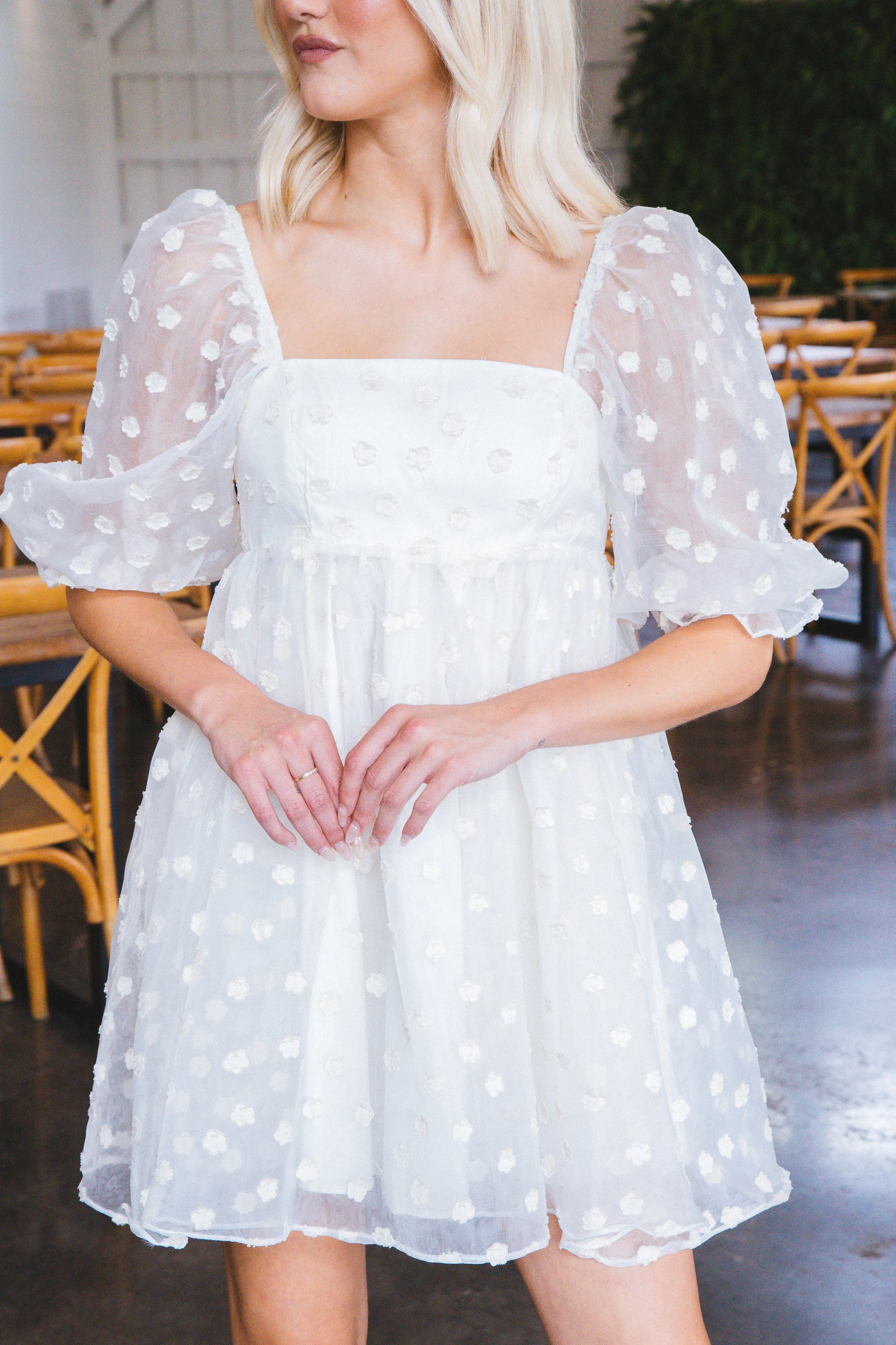 Julissa Tiny Daisy Babydoll Dress, Cream Floral