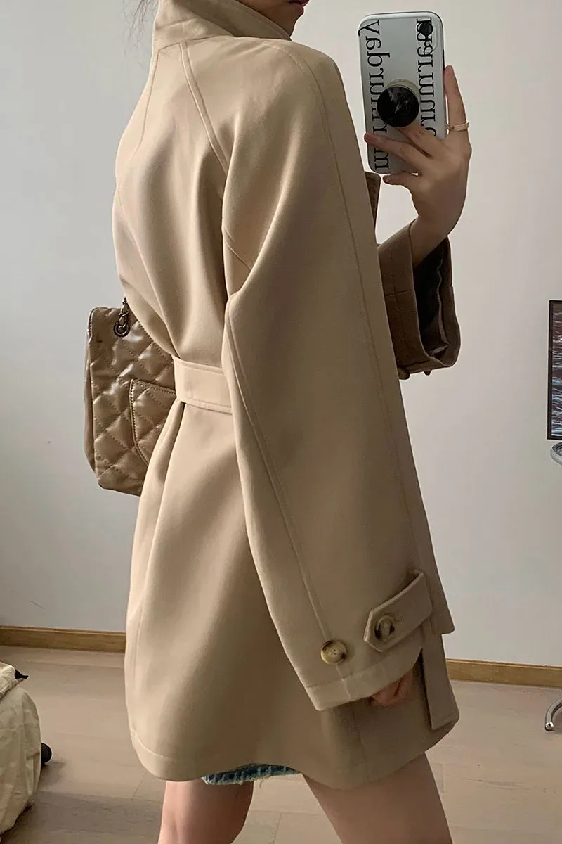 Khaki Single Breasted Trench Belted Coat