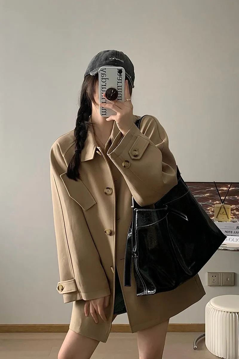 Khaki Single Breasted Trench Belted Coat