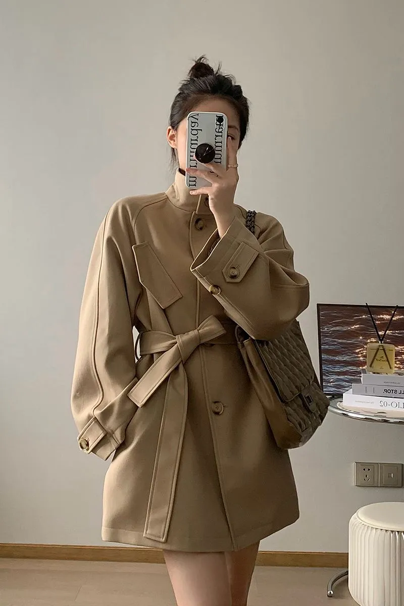 Khaki Single Breasted Trench Belted Coat