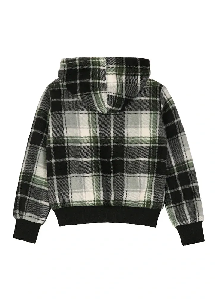 Kids Boys and Girls Sherpa Lined Full Zip Hooded Plaid Sweatshirt Jac