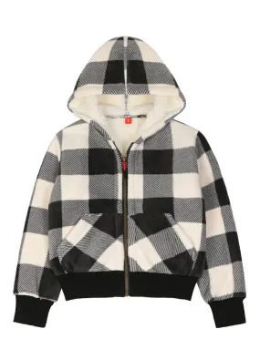 Kids Boys and Girls Sherpa Lined Full Zip Hooded Plaid Sweatshirt Jac