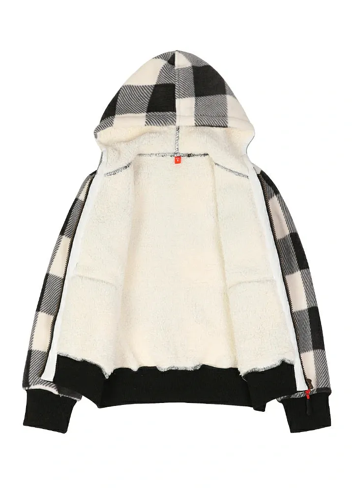 Kids Boys and Girls Sherpa Lined Full Zip Hooded Plaid Sweatshirt Jac