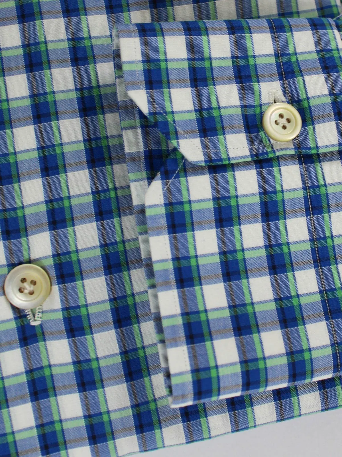 Kiton Dress Shirt White Royal Blue Green Brown Check 40 - 15 3/4