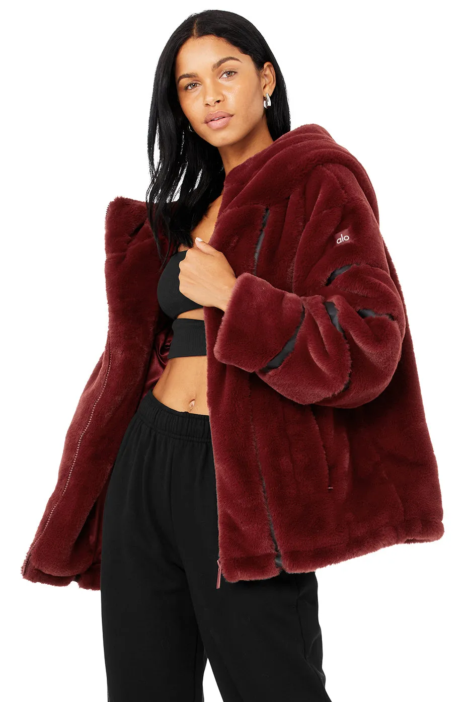 Knock Out Faux Fur Jacket - Cranberry