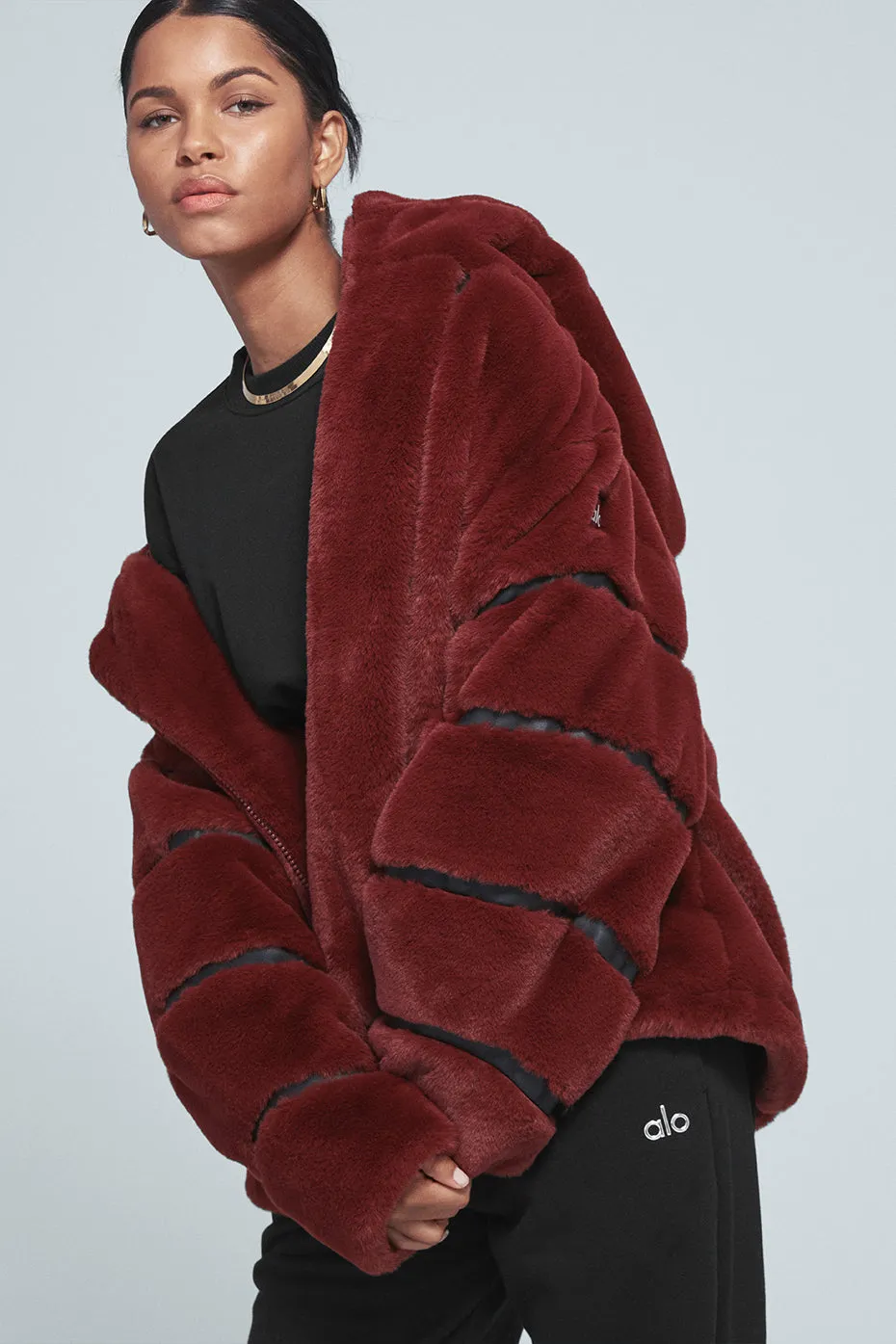 Knock Out Faux Fur Jacket - Cranberry