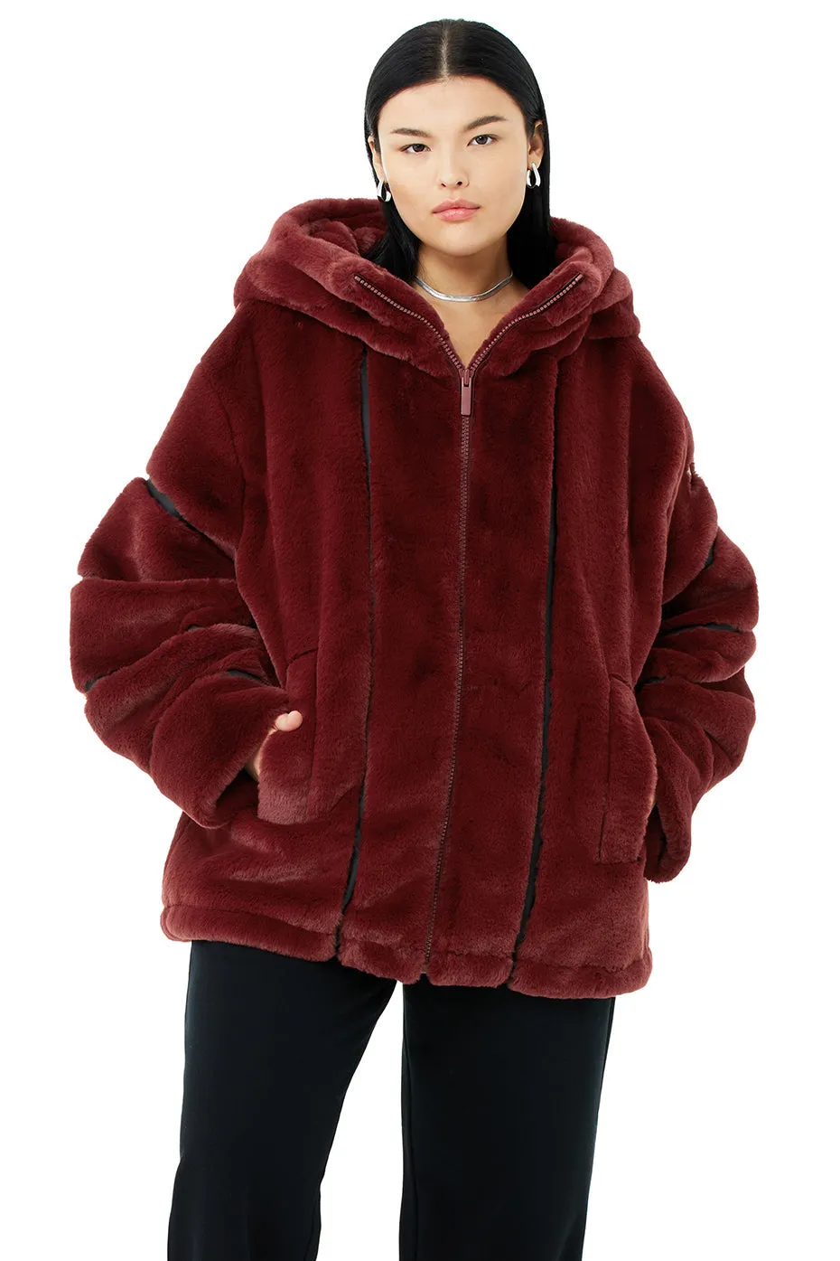 Knock Out Faux Fur Jacket - Cranberry