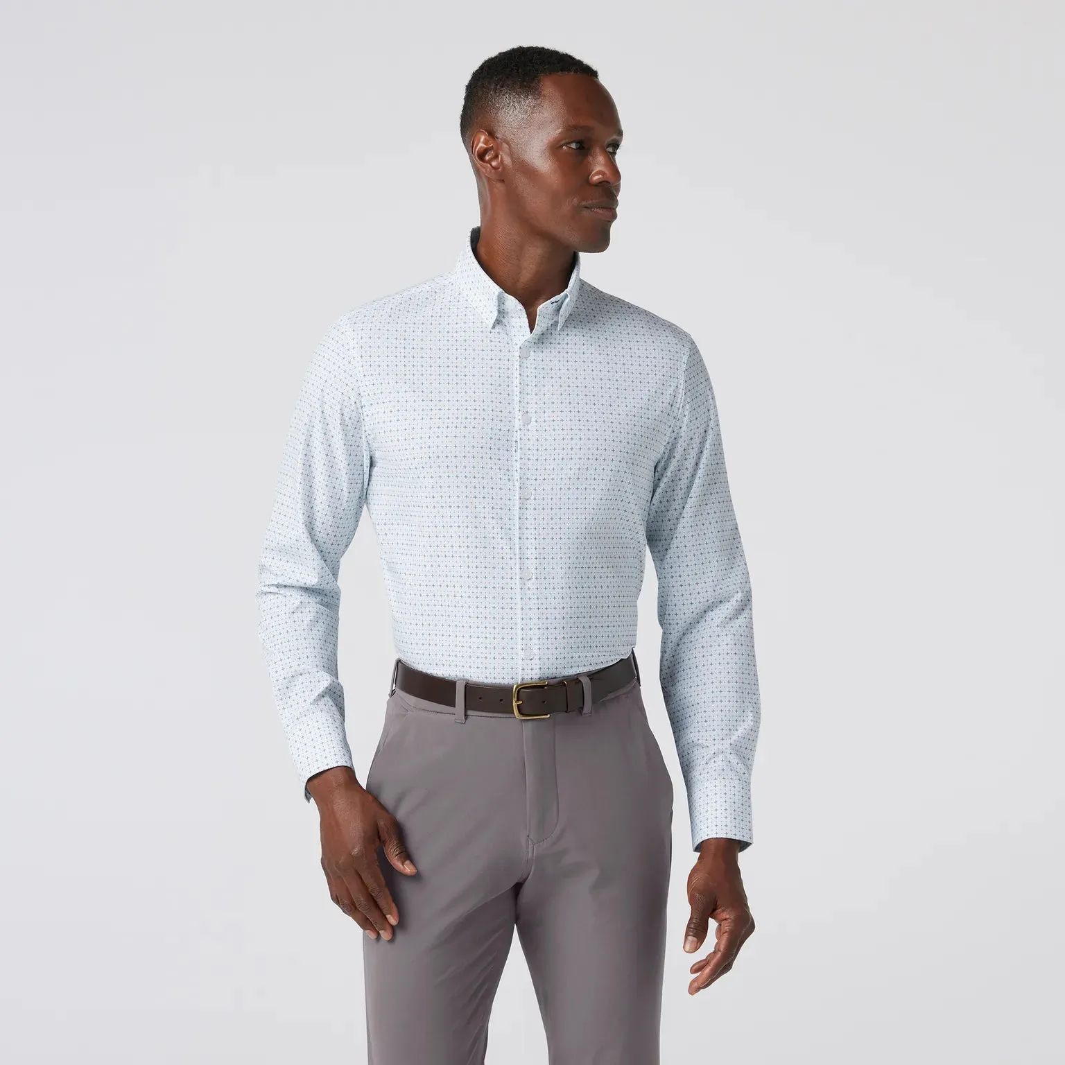 Leeward Dress Shirt in White Hatch Mark by Mizzen Main