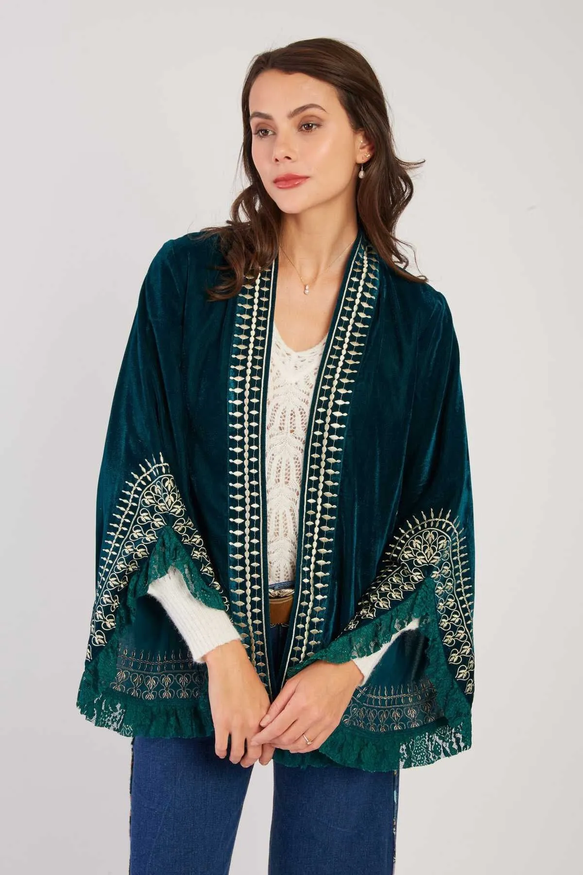 LouLou Embroidered  Velvet Jacket -Teal