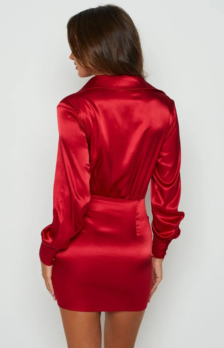 Lover Satin Shirt Dress Red