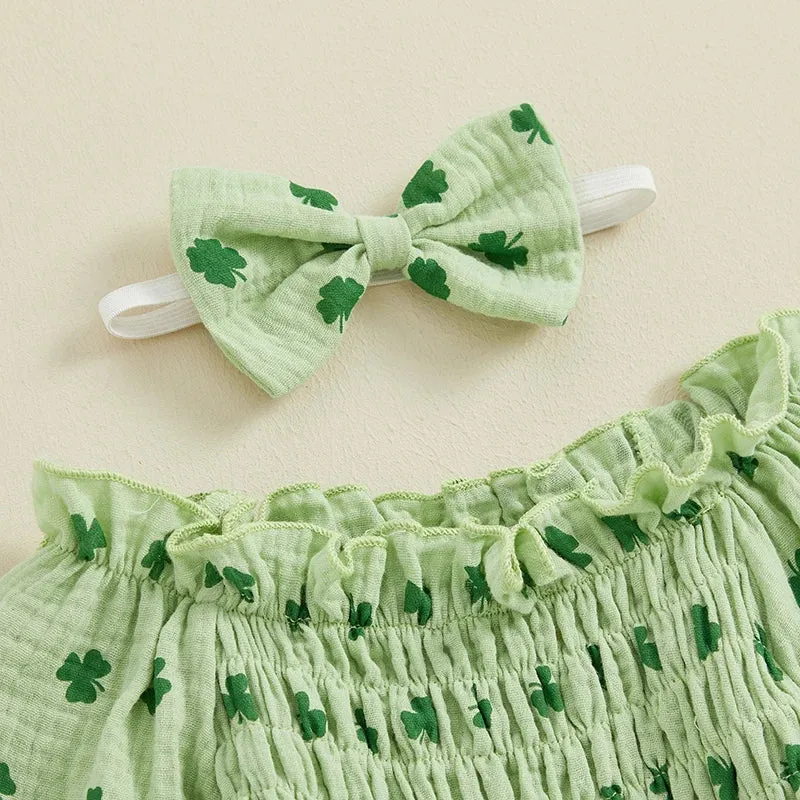 LUCKY CLOVER Smocked Romper with Headband