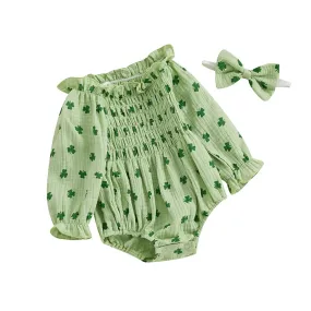 LUCKY CLOVER Smocked Romper with Headband