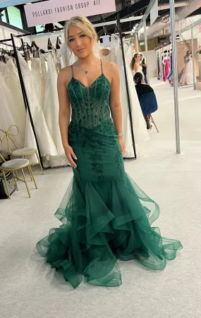 Lulu green diamanté fishtail prom dress