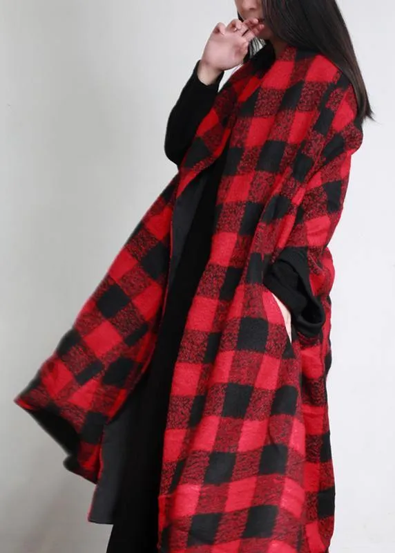 Luxury  plus size clothing long winter coat outwear red plaid asymmetric wool coat