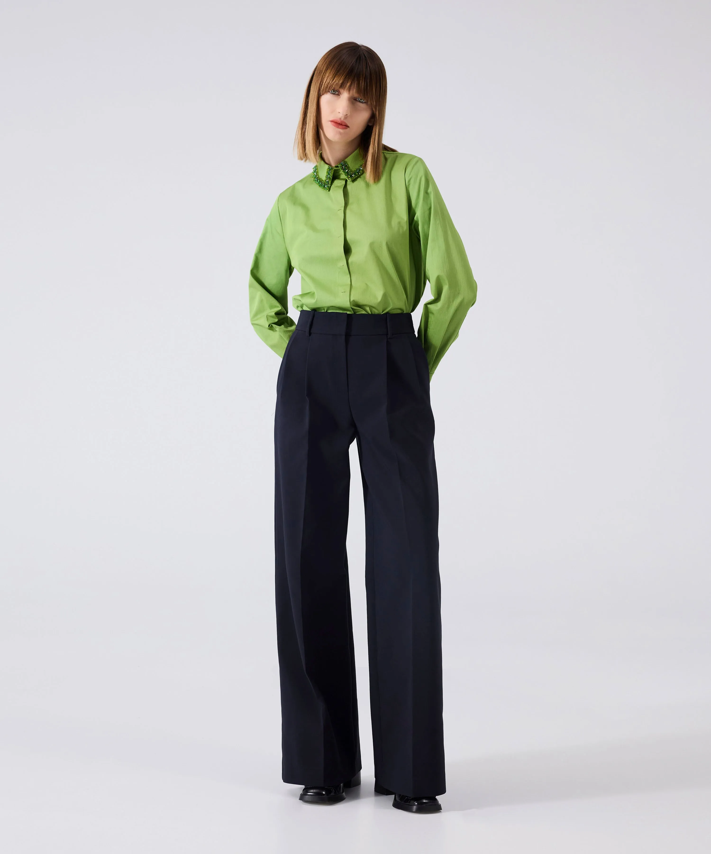 Machka Wide Leg Fit Pleated Trousers
 Navy Blue