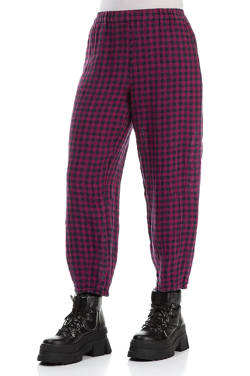 Magenta Check Linen Pencil Trousers