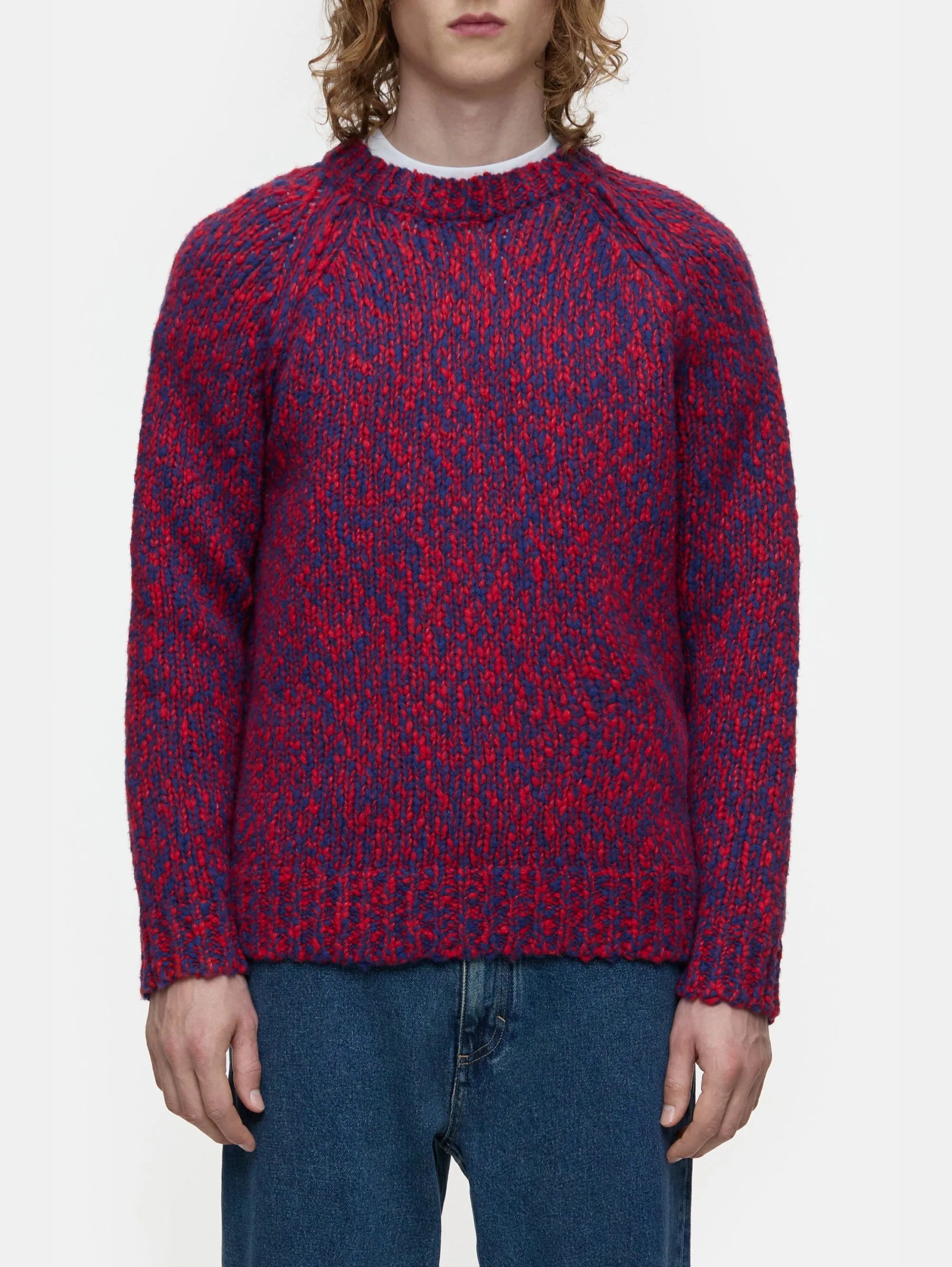 Maglione in Lana Mouliné Rosso/Blu