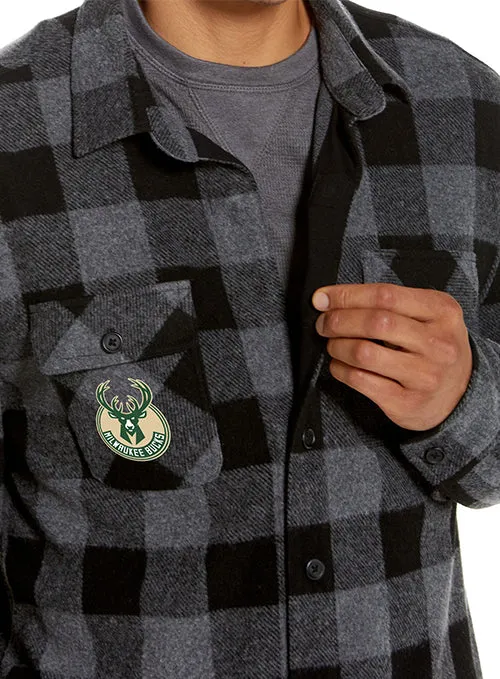 Magna-Ready Adaptive Black and Charcoal Milwaukee Bucks Flannel Shirt with Magnetic Closures