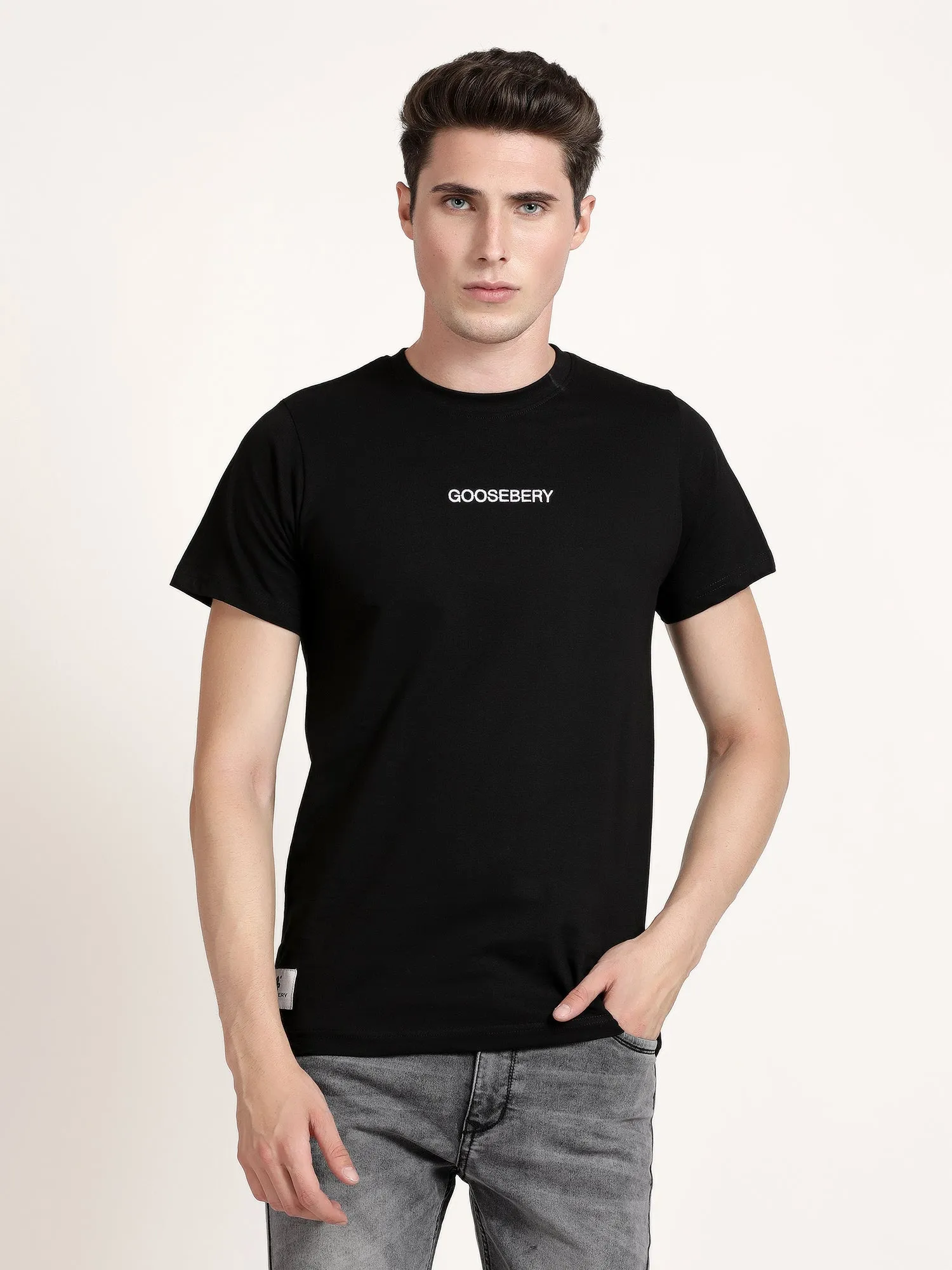 Men Black Solid Round Neck T-shirt (SPINA1002)