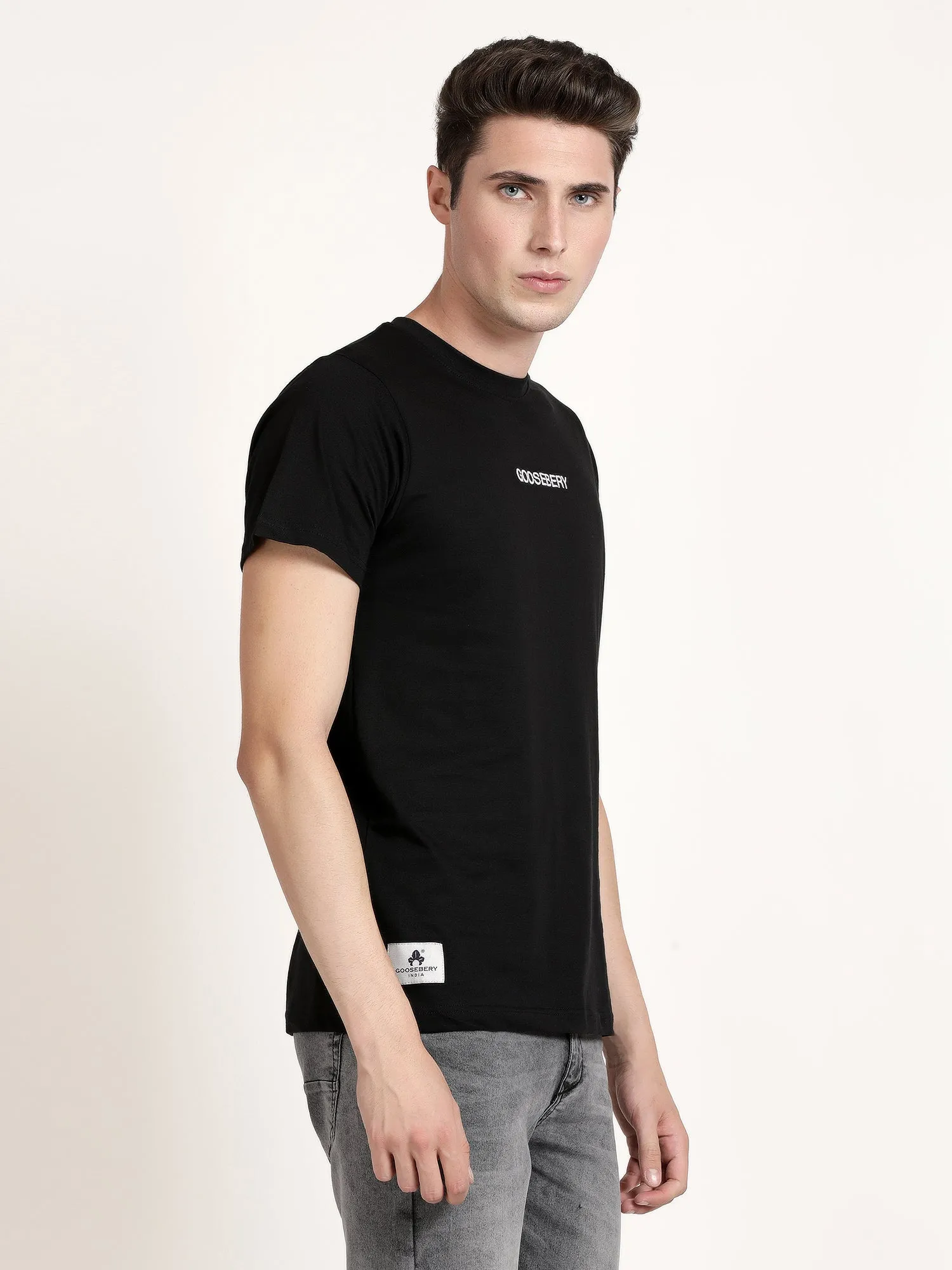 Men Black Solid Round Neck T-shirt (SPINA1002)