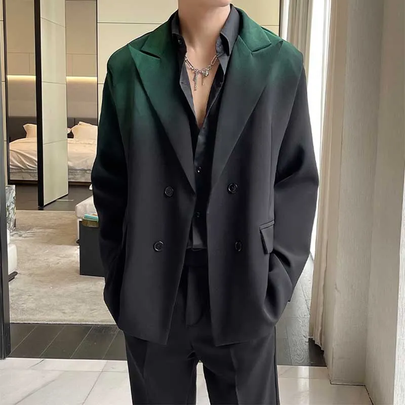 Men's Black and Green Gradient Loose Suit Jacket