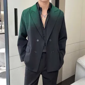 Men's Black and Green Gradient Loose Suit Jacket