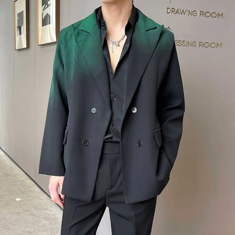 Men's Black and Green Gradient Loose Suit Jacket