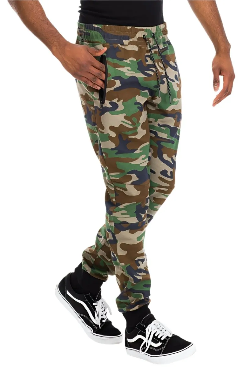 Mens Green Brown Camo Heathered Sweat Pants Joggers