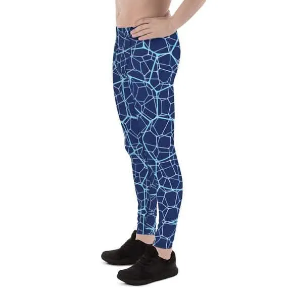 Men's High-Performance Blue Geometric Compression Leggings