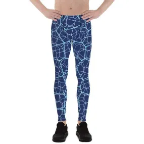 Men's High-Performance Blue Geometric Compression Leggings